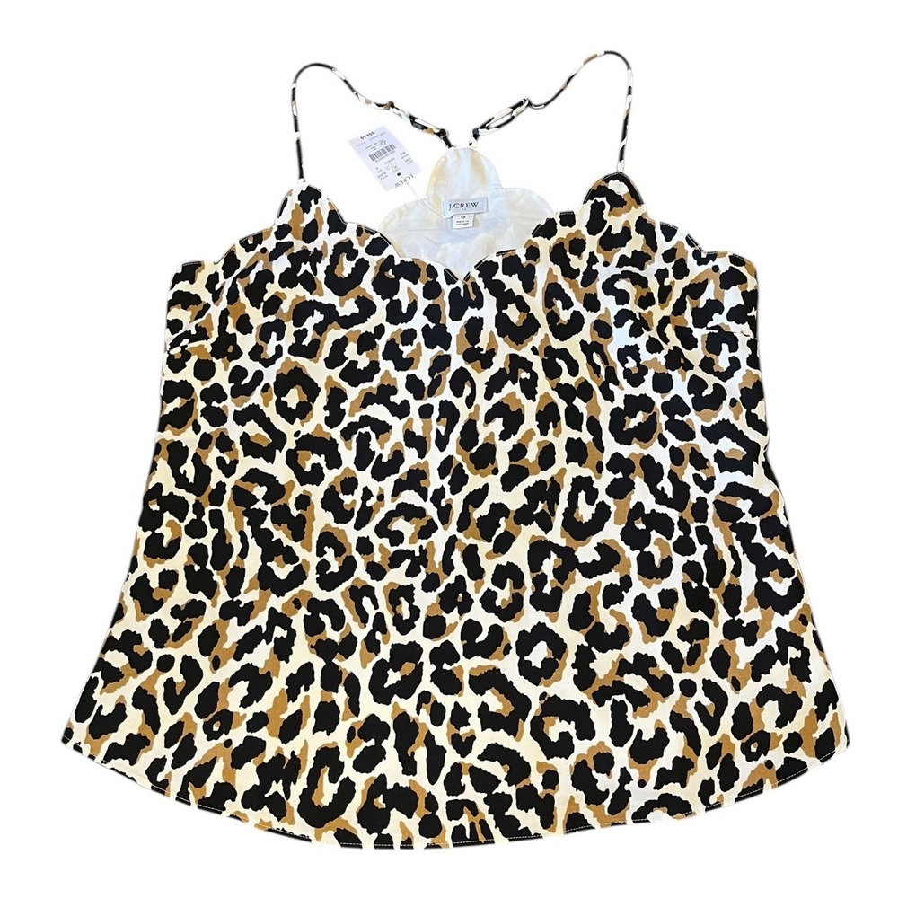 NWT J Crew Sz 8 Women's Leopard Print Scalloped Neckline Tank Cami Blouse Animal